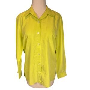 Liz Claiborne Liz Sport Women's Lime Green Blouse Long Sleeve Button Down Small